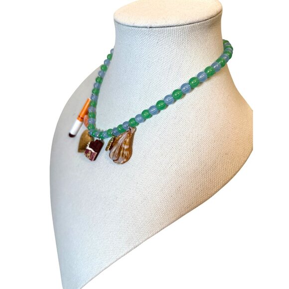 Handcrafted Boho Beaded Necklace With Fruit photo Heart Teacup & Scallop Charms - Picture 4 of 6